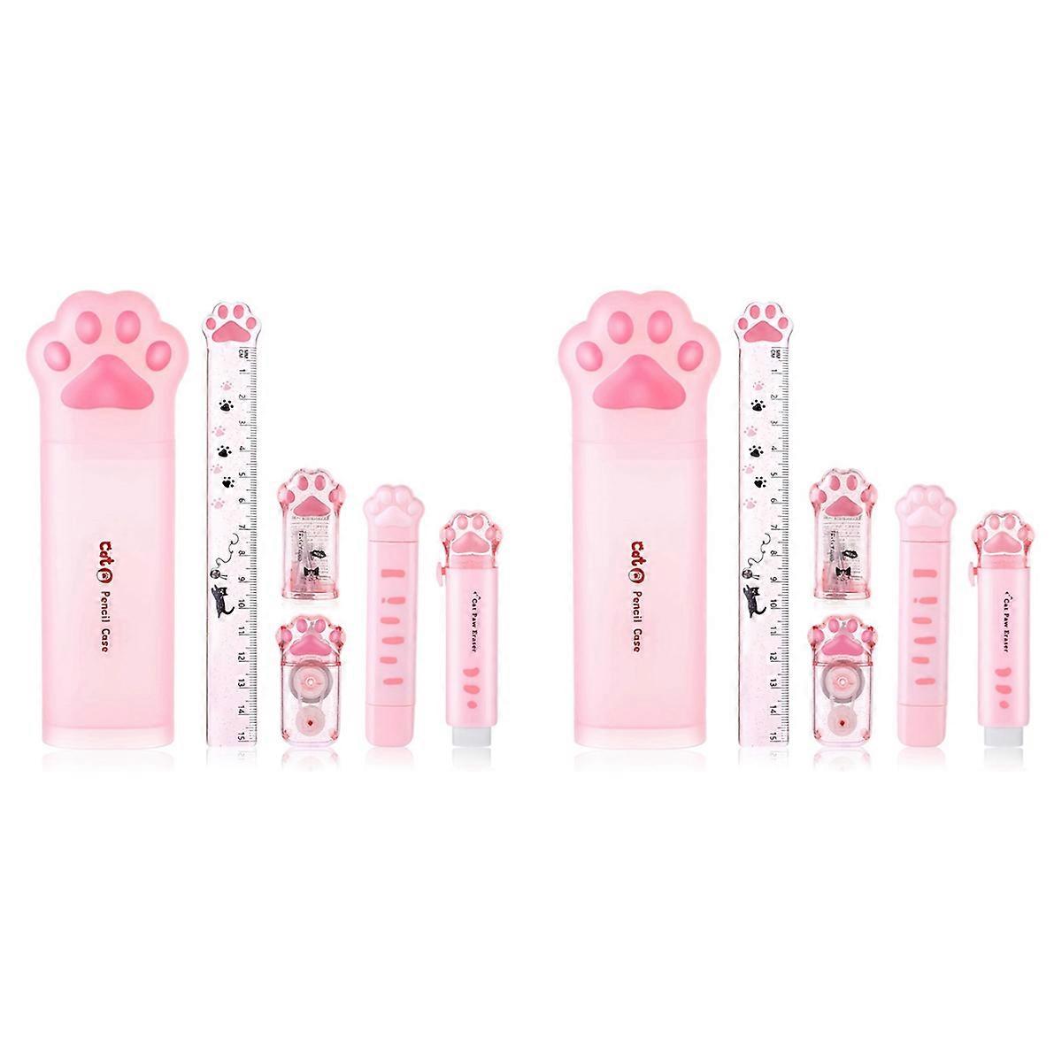 Cute Cat Stationery Set, 12 Pcs Kawaii Cat Stationary Kit Pencil Sharpener Retractable Eraser Corre
