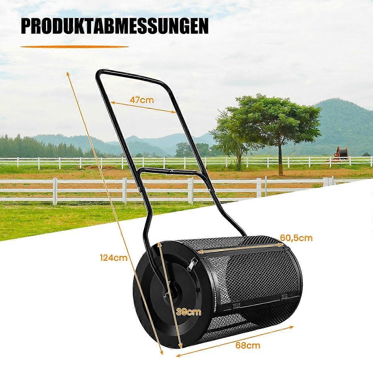 80L Compost Spreader with U-Handle & Mesh Basket Peat Spreader Fertilizer Spreader Composter Black