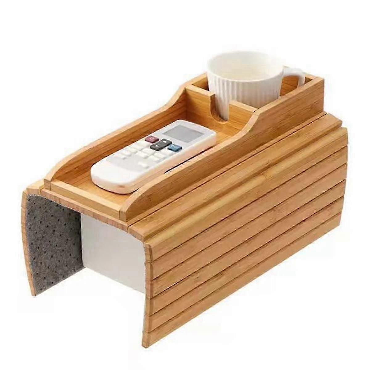 ソファカップホルダー、ソファドリンクホルダー、天然竹ソファカップホルダーアームレストトレイ、ポータブルソファA