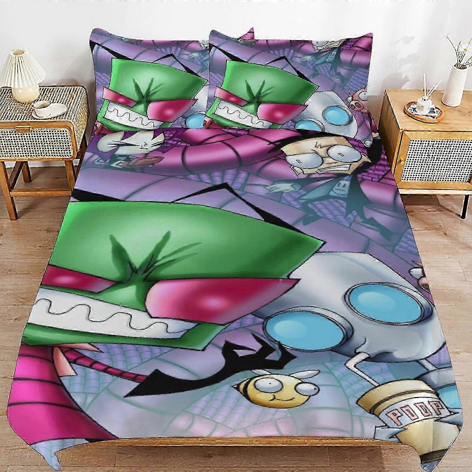 b929 Lençóis Invader Zim Capa de Edredão Conjunto de Cama de 3 Peças 1 Capa de Colcha e 2 Fronhas Lençóis gb929