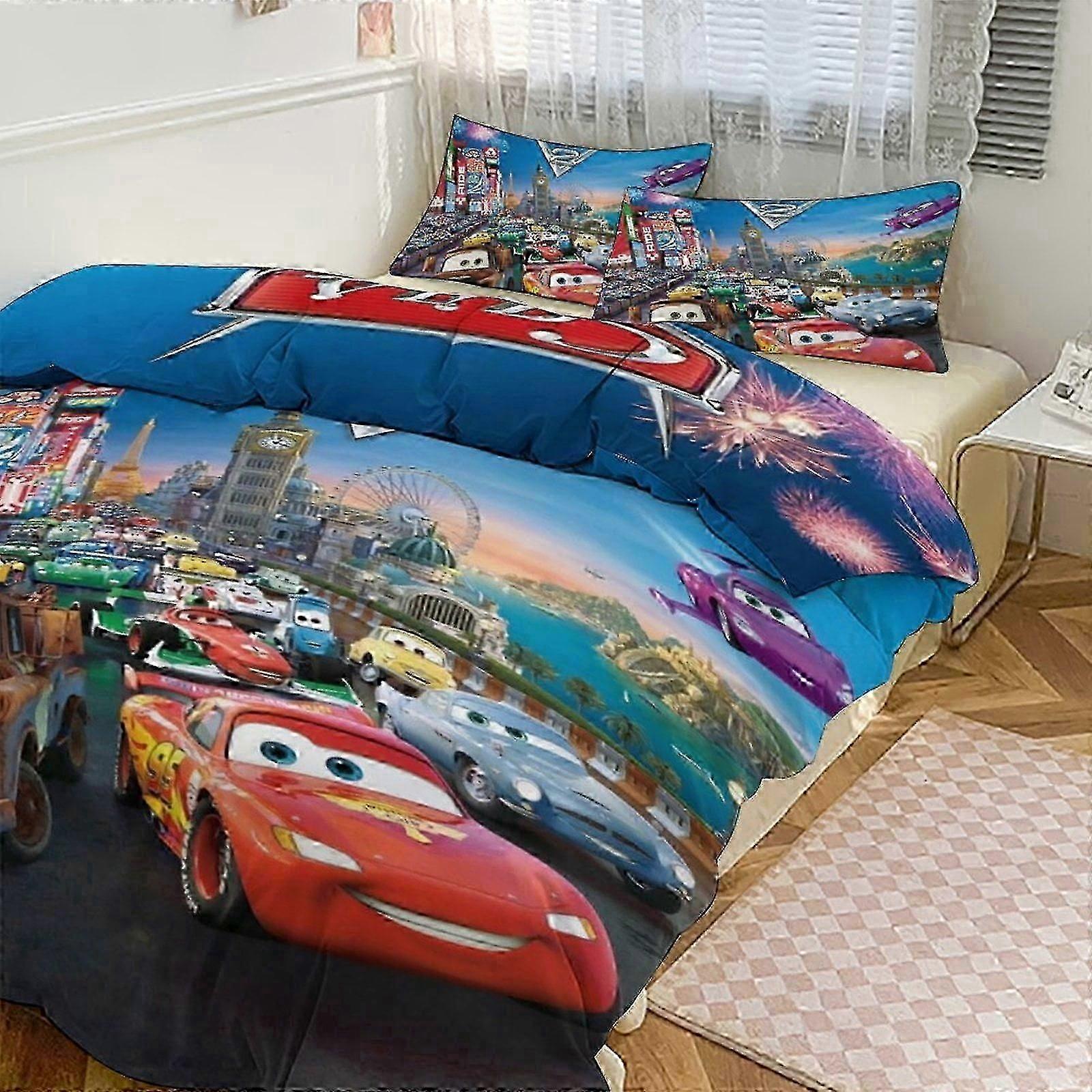 o3021 Lençóis de Cama Carros Lightning McQueen Print Conjunto de Cama Padrão Conjunto de Edredom Cove3 Peças Capa de Colcha e Fronhas (1 Capa de Edredom e 2 Fronhas