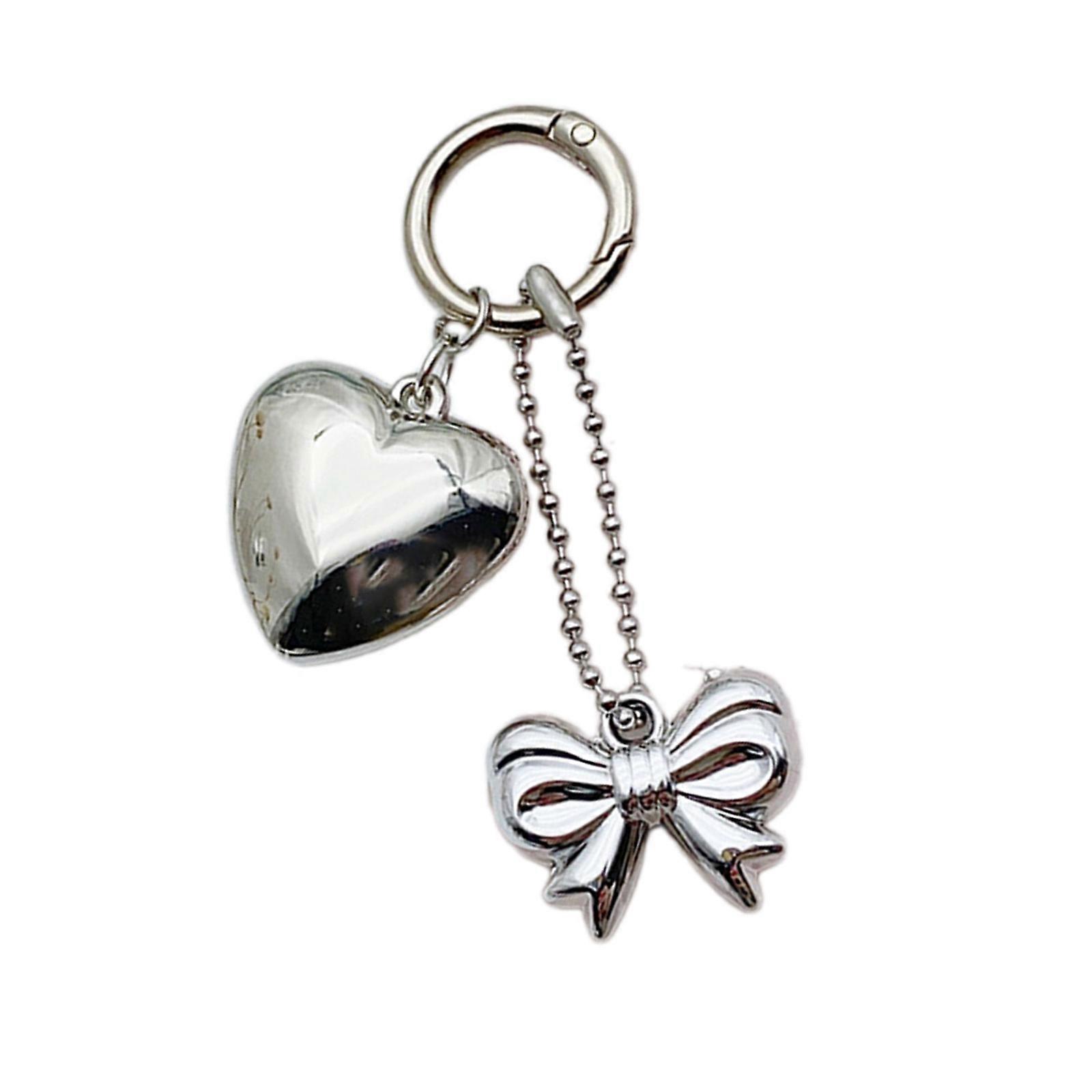 Heart Keychain Pendant in Silver Tone Alloy Mobile Phone Chain Handmade Jewelry Eye Catching Metal Bag Charm Jewelry