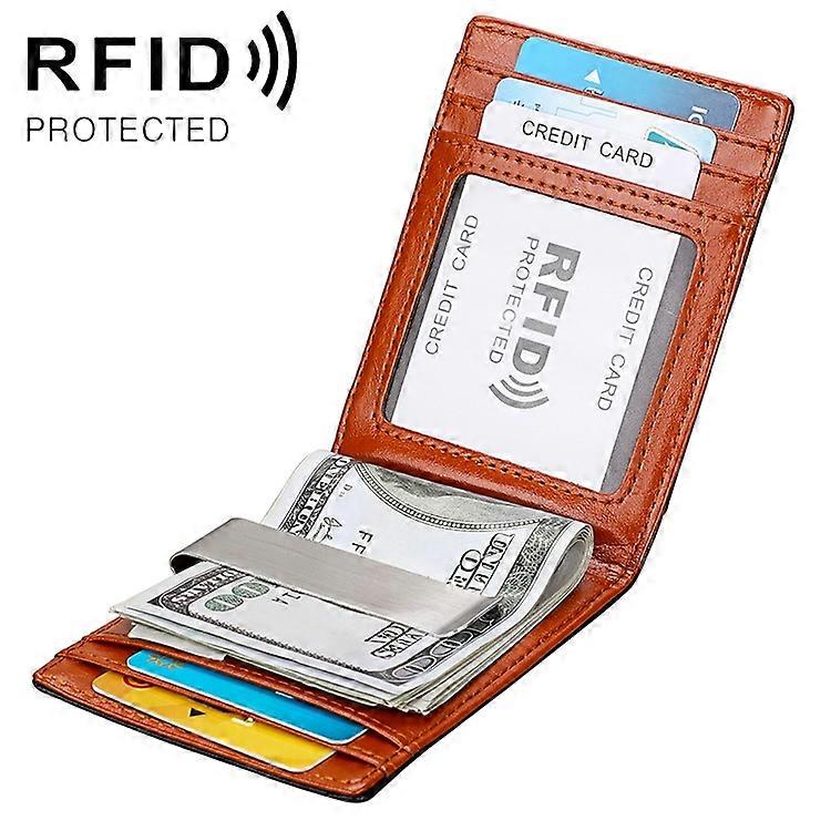 9602 Antimagnetic RFID Mini Crazy Horse Texture Leather Wallet Billfold