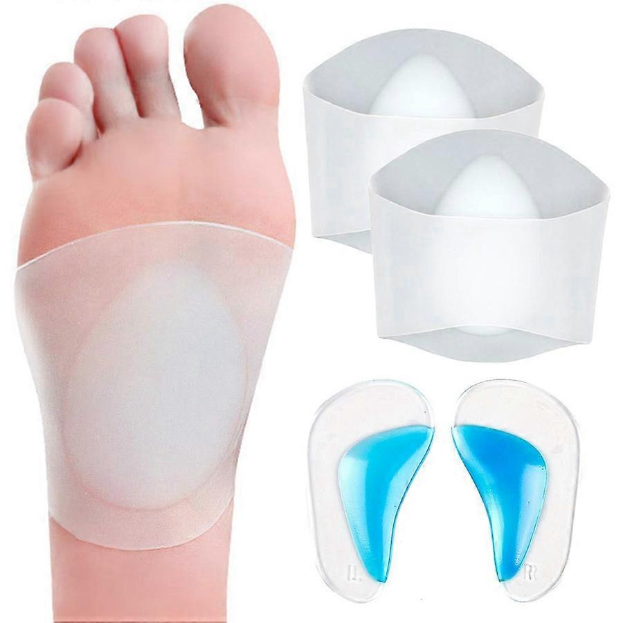 Gel Arch Support Set, 2 Pairs Plantar Fasciitis Sleeves/Shoe Insoles for Flat Feet, Reusable Soft Si