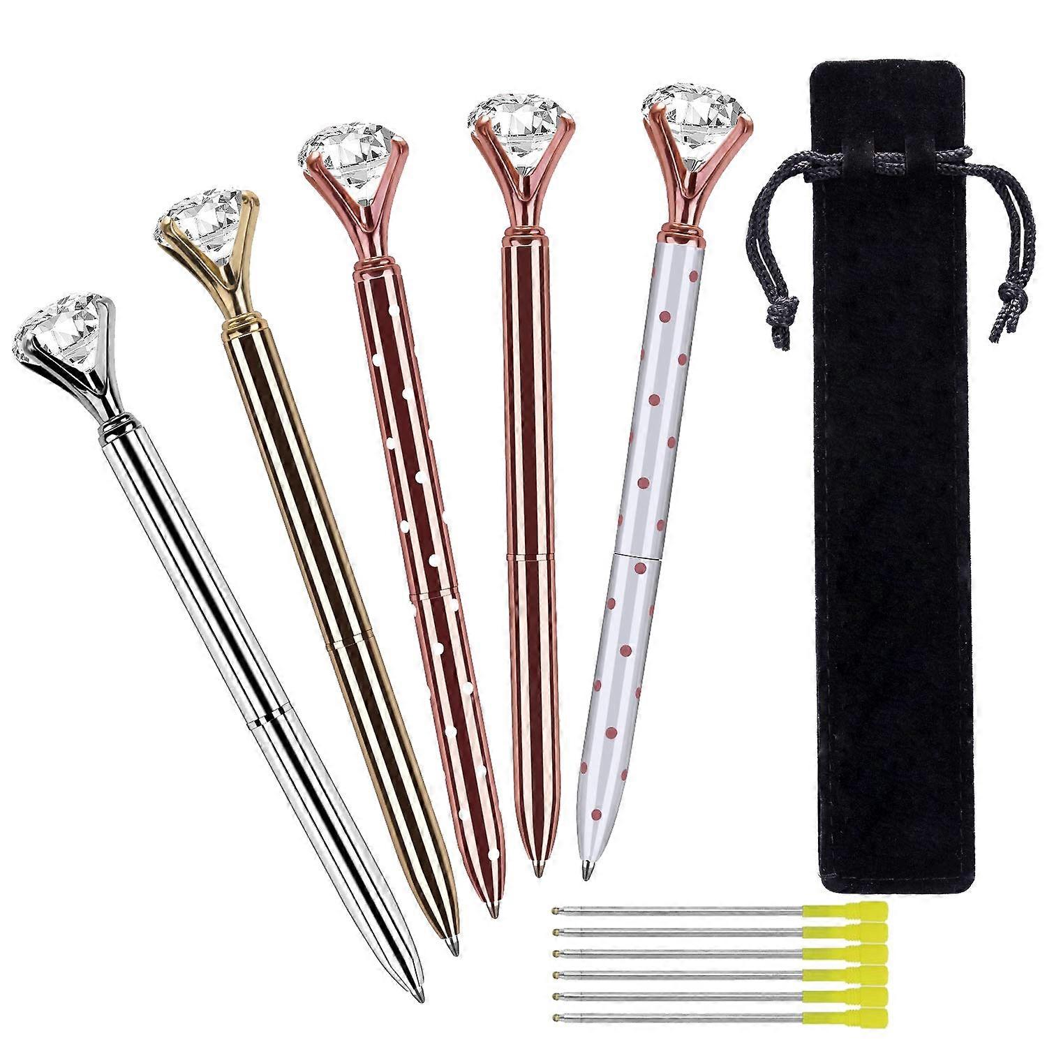 5 Pcs Diamond Metal Ballpoint Pen With 5 Ballpoint Pen Refills