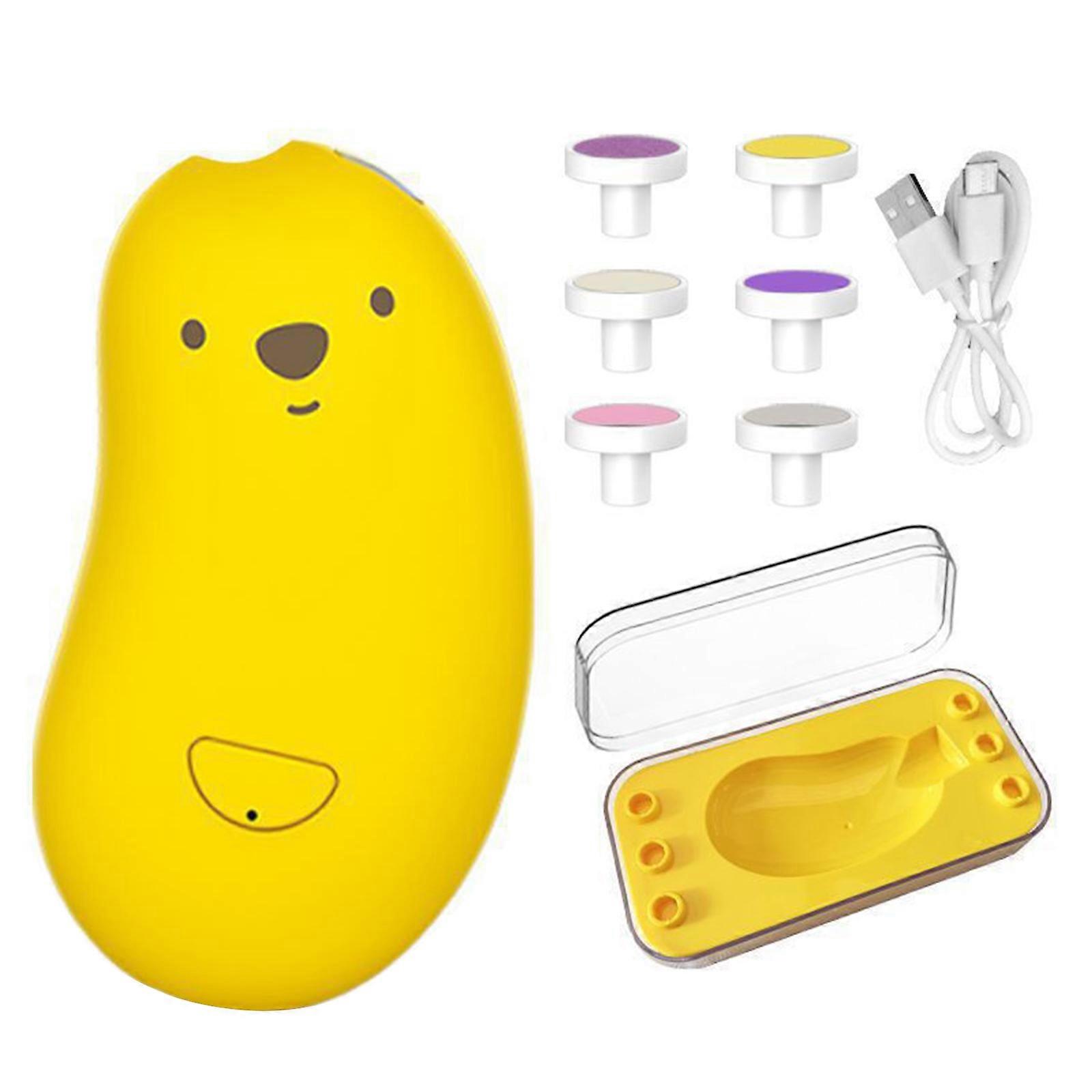 Mises à niveau Lime à ongles pour bébé Set électrique 6 accessoires Tondeuse à ongles électrique Confortable pour un polissage et une coupe en douceur Jaune