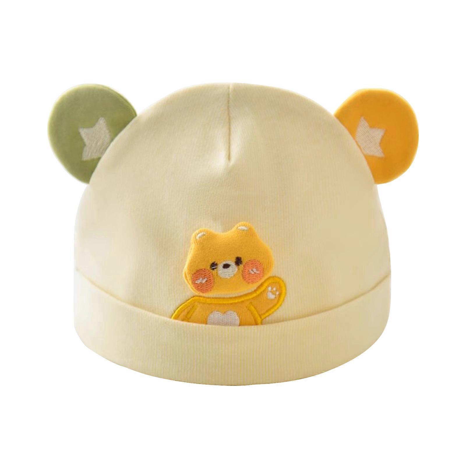 Karikatür Ayı Kulakları Bebek Şapka Yenidoğan Sıcak Kaput Güzel Bebek Kapakları Nötr Cinsiyet 0-3 Ay Erkek Kız Sarı