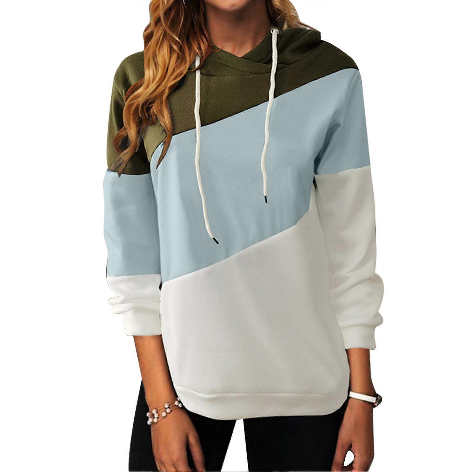 Sudadera con capucha de patchwork con capucha y cordón de mujer con cordón para mujer