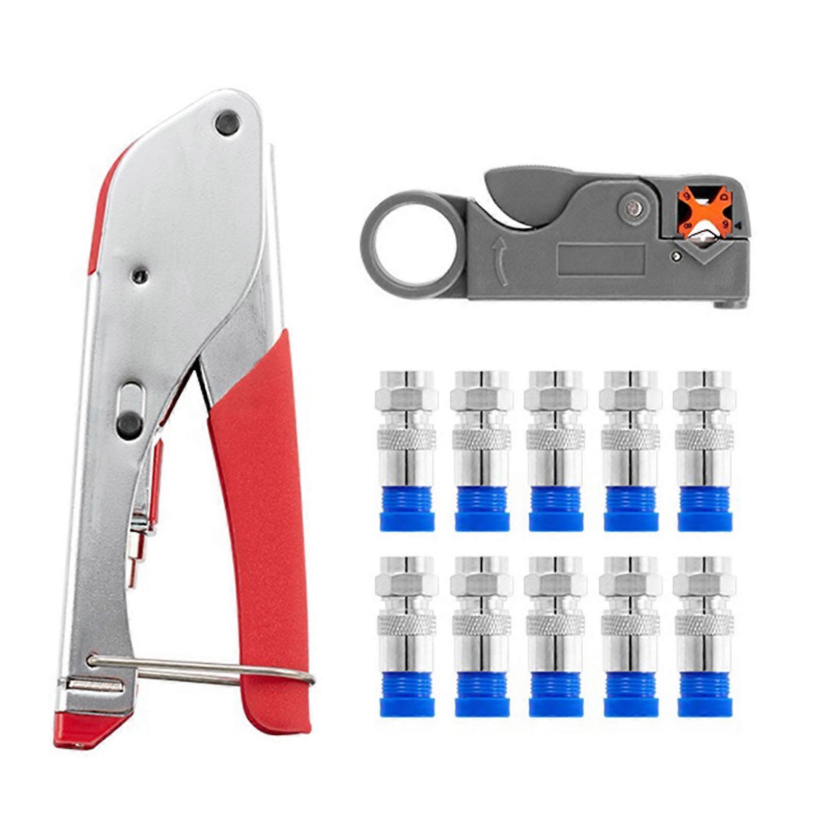 Coaxial Cable Crimping Pliers Set Wire Stripping Tool Kit RG6/RG59 Compression F Connectors Crimper Tools