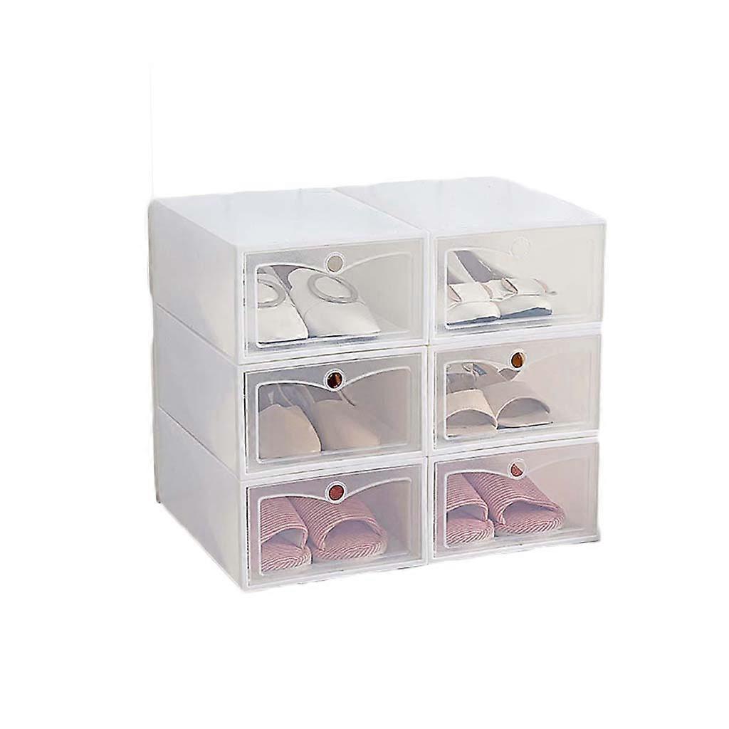 6Pcs Plastic Shoe Box Stackable Foldable Shoe Organizer Drawer Storage for Case  White Color S