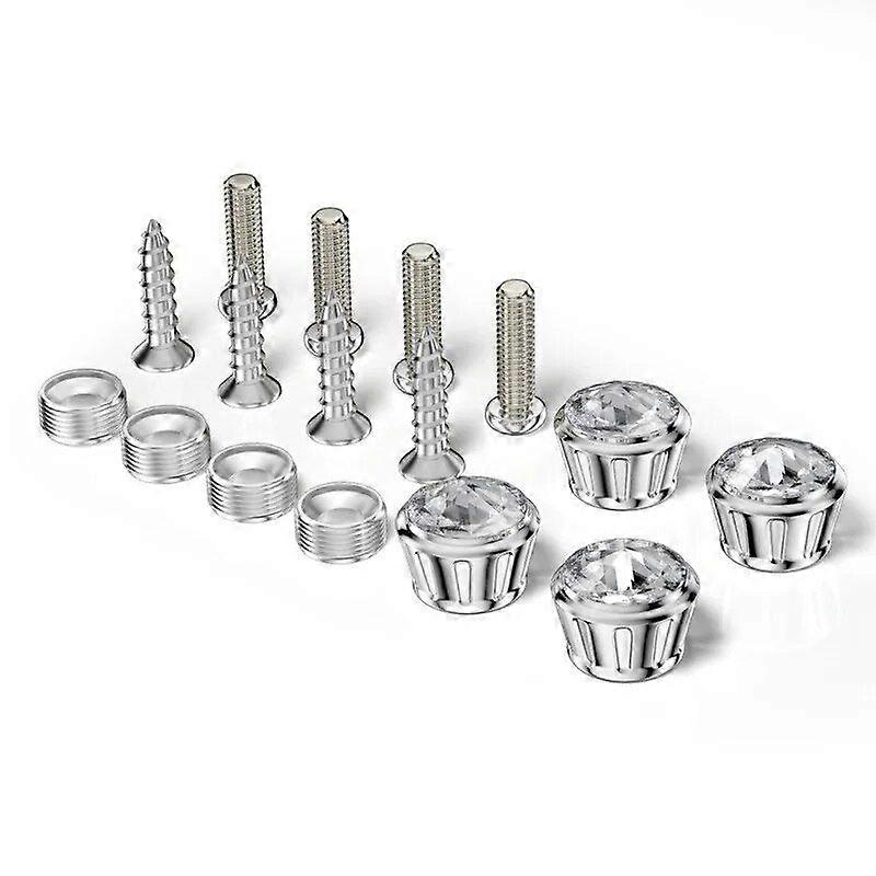 4Pcs/Set Bling Crystal Rhinestone Screw Caps Covers + Rust Resistant Aluminum Alloy Screws Fasteners for License Plate Frame