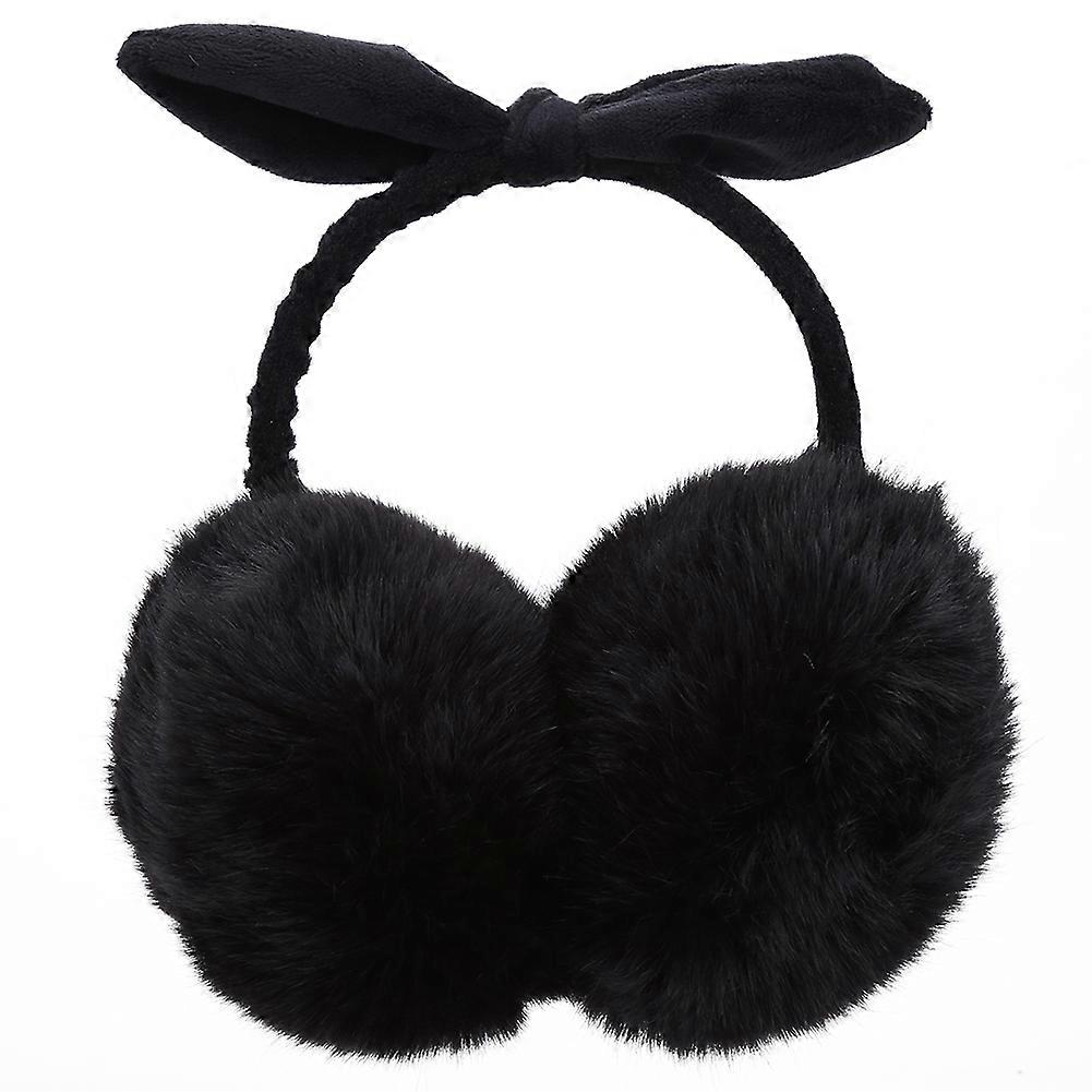Mignon hiver Garder au chaud papillon noeud moelleux cache-oreilles taille libre (Balck)