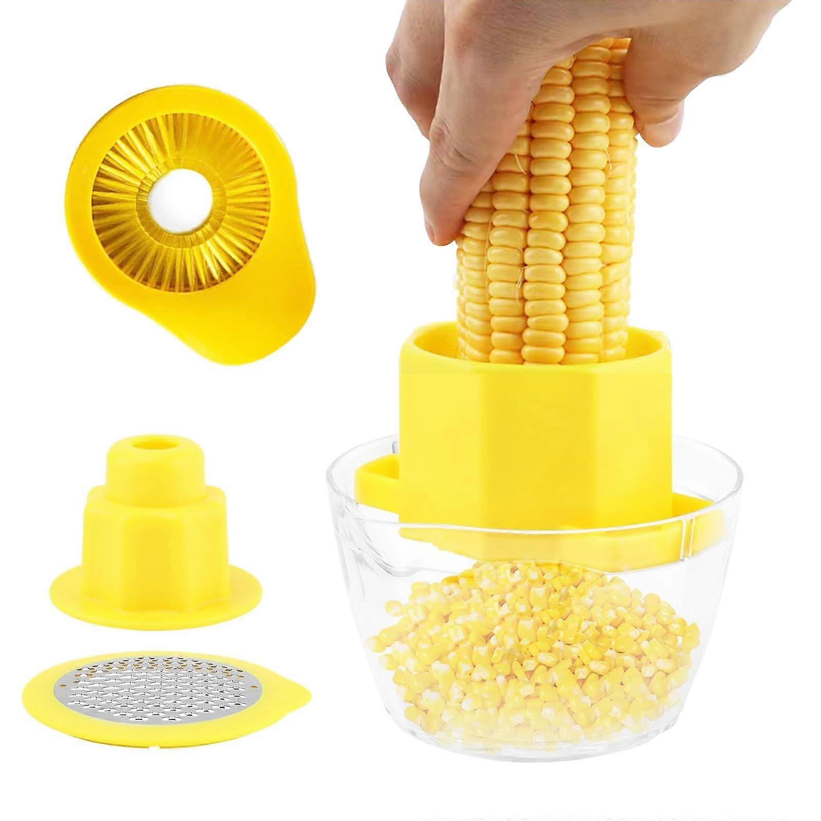 Corn Cob Stripper Tool with Corn Peeler, Corn Kernel Cutter and Cleaning Brush, Easy Use Kitchen Gadget