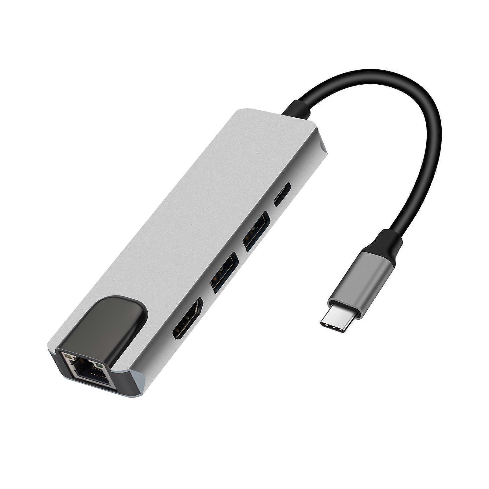 USB C Hub 5 in 1, Ethernet Multiport Adapter, USB3.1,HDMI Dock Compatible for MacBook Pro/Air, Chromebook, Dell XPS, HP and Type Devices(Gray)