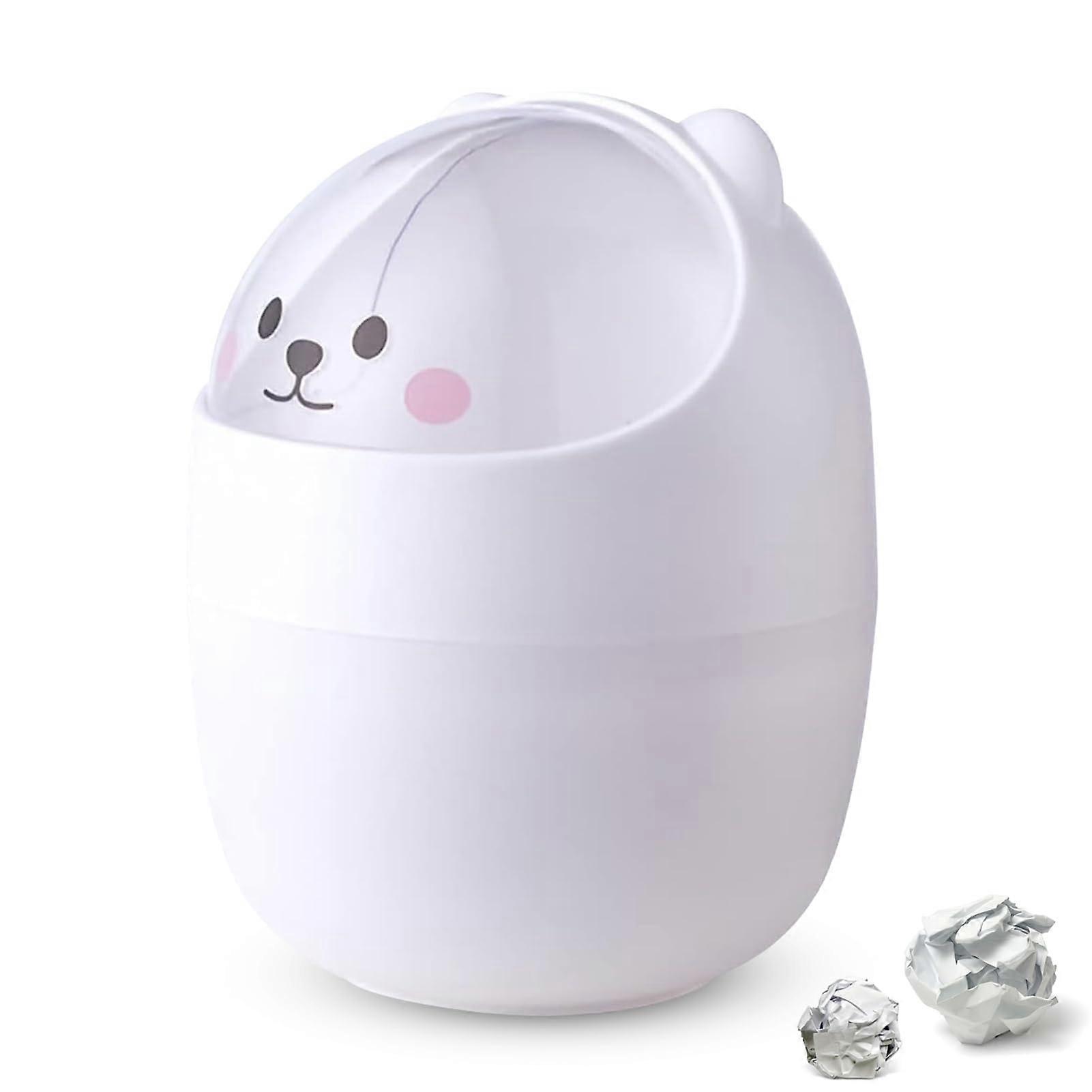 Mini Desktop Trash Can, Cartoon Cat Shape Waste Paper Bin, Swing Lid Design, Small White Countertop Trash Bin