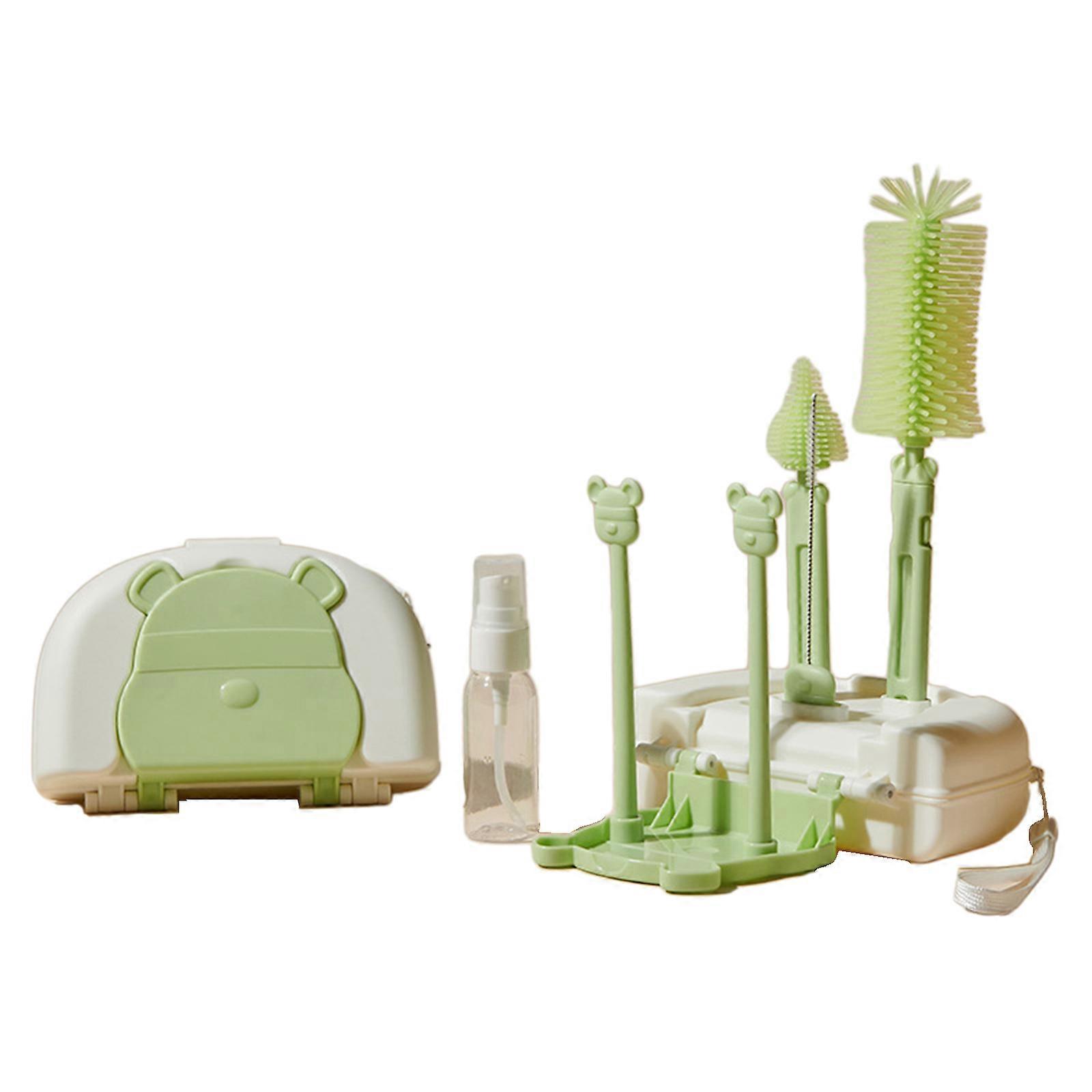 All in One Bottle Cleaning Set Essential Cleaning Kits Silicone Bottle Brush set Compact & Easy to Use for Busy Parents Green