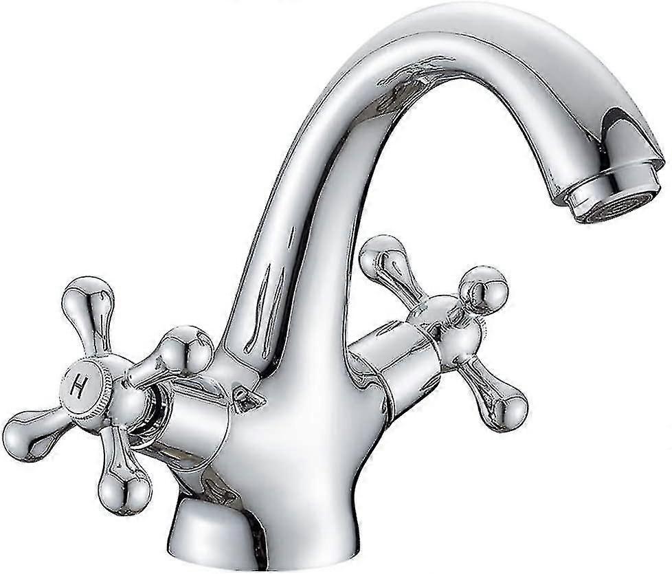 Victorian Monobloc Basin Mixer Tap, Vintage Chrome Dual Handle Bathroom Faucet