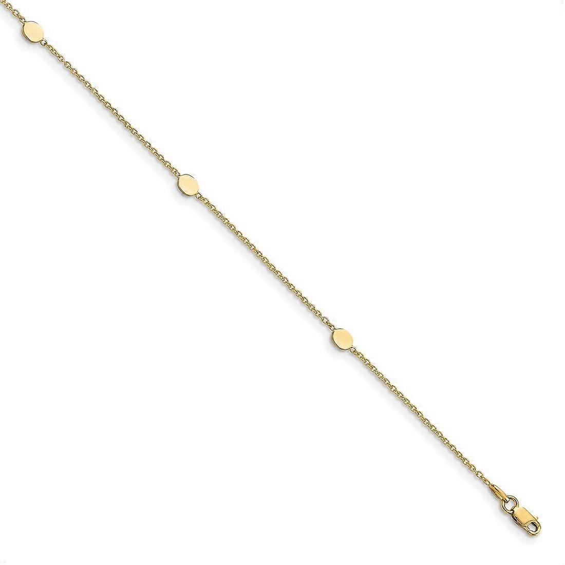 Collier de cheville poli en or jaune 14 carats avec 1 pouce Ext 10 pouces 1,25 mm de large pour les femmes