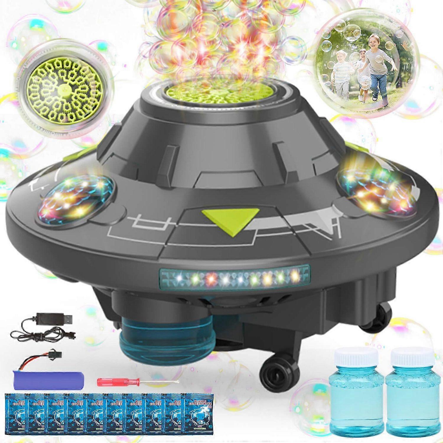 Automatic and rotating bubble machine with lights and music for fun party entertainment