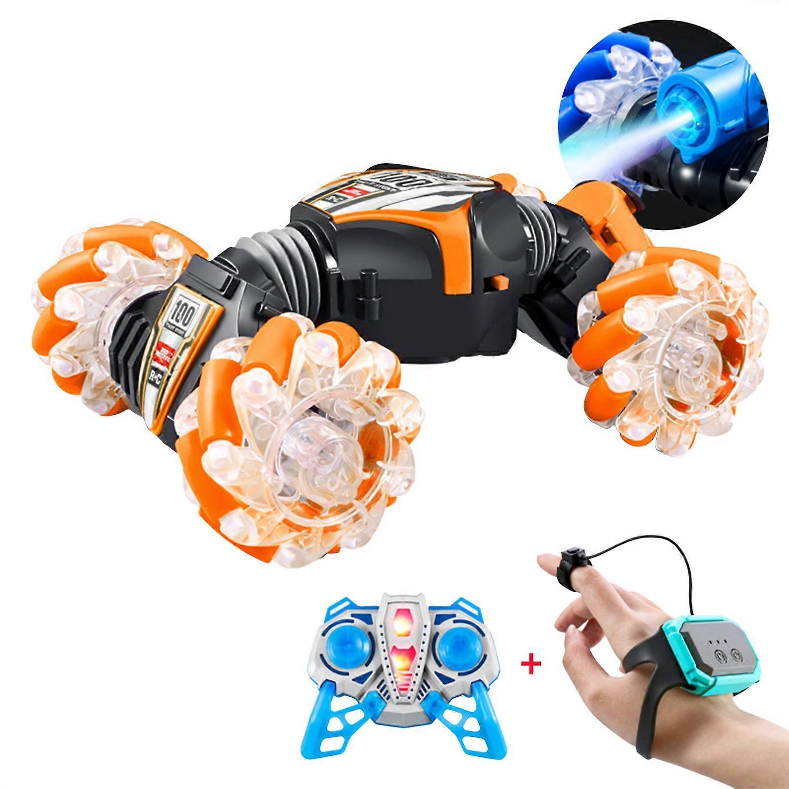 Discount 50% Gesture Sensing RC Stunt Car With Light & Music + Tail Spray, Remote Control Gesture Sensor Toy Cars, Double Sided Rotating Off Road Veh