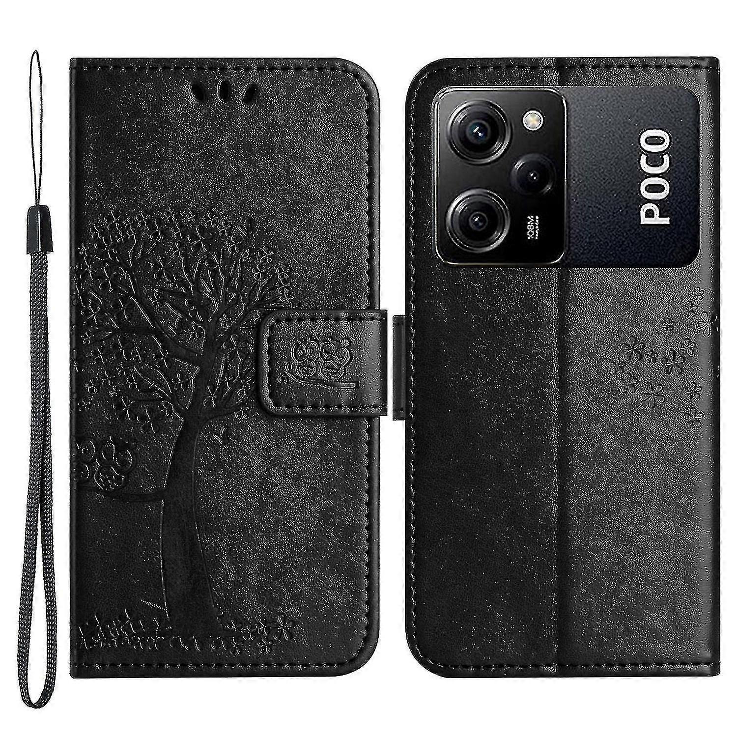 For Xiaomi Poco X5 Pro 5g / Redmi Note 12 Pro Speed 5g / Note 12 Pro 5g Owl Tree Imprinted Pu Leather Stand Case Drop-proof Cell Phone Wallet Cover