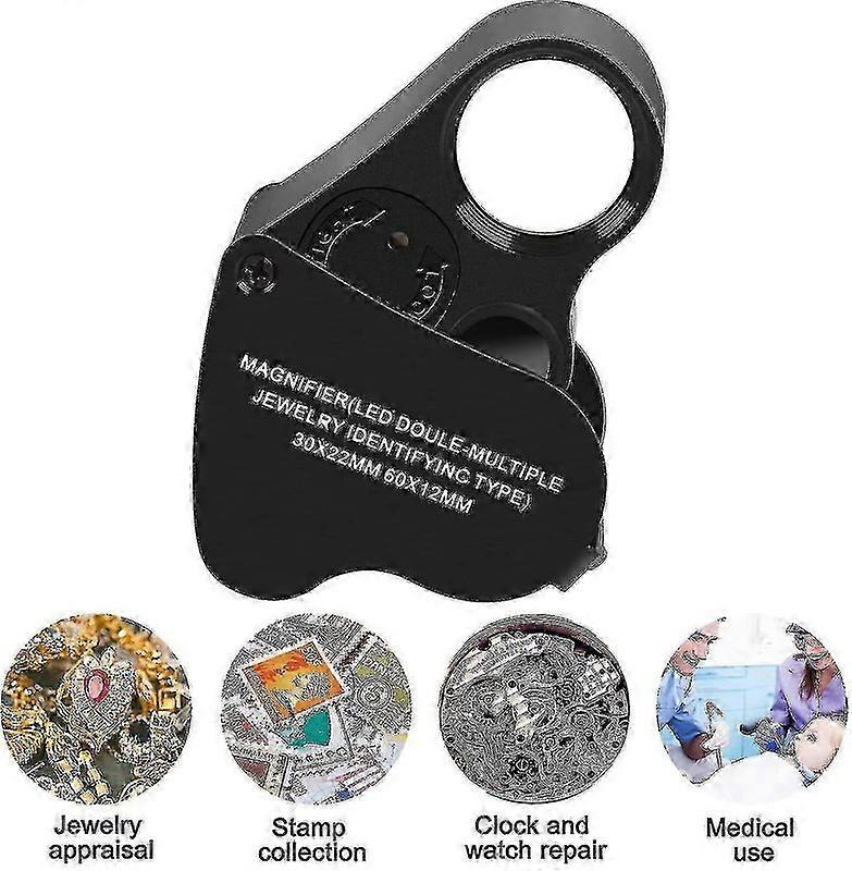 30x 60x مضيئة جواهري العين العدسة المكبر، طوي المكبر المجوهرات مع ضوء LED مشرق للأحجار الكريمة والمجوهرات والعملات المعدنية