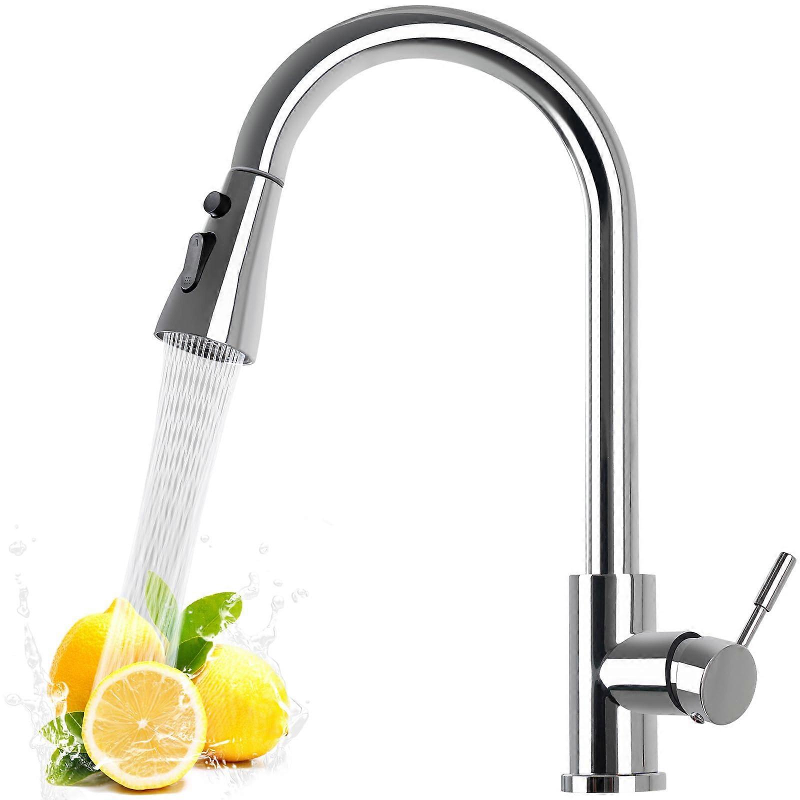 304 Stainless Steel Pull Down Kitchen Faucet with 4 Sprayer Modes, 360-Degree Swivel, and Quick-Reset Functionality