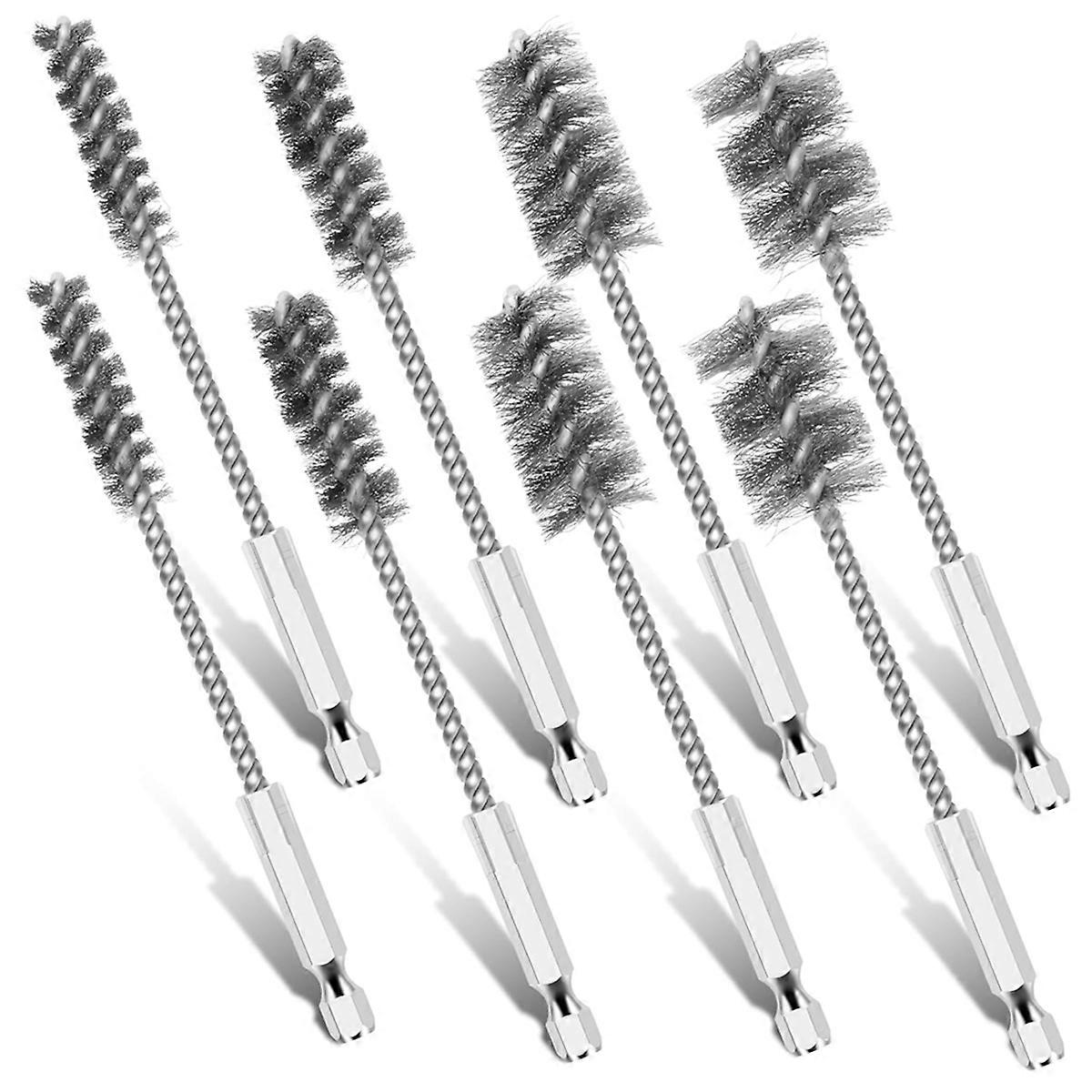 8Pcs Stainless Steel Wire Brush, Bore Brush Set, Enduring Cleaning Wire Brush with Hex Shank, Rust f
