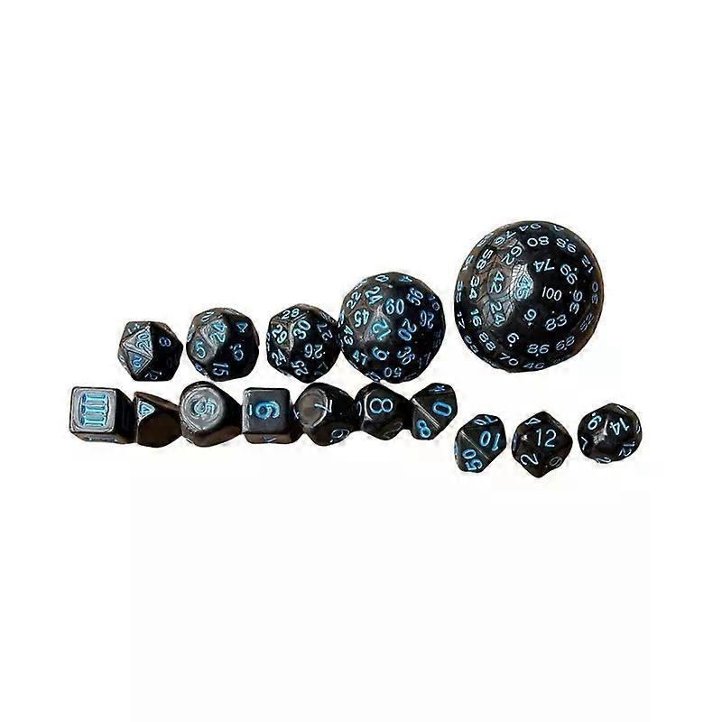 Set di dadi poliedrici neri opachi da 15 pezzi per RPG D3 D4 D5 D6 D7 D8 D10 D% D12 D16 D20 D24 D30 D60 D100