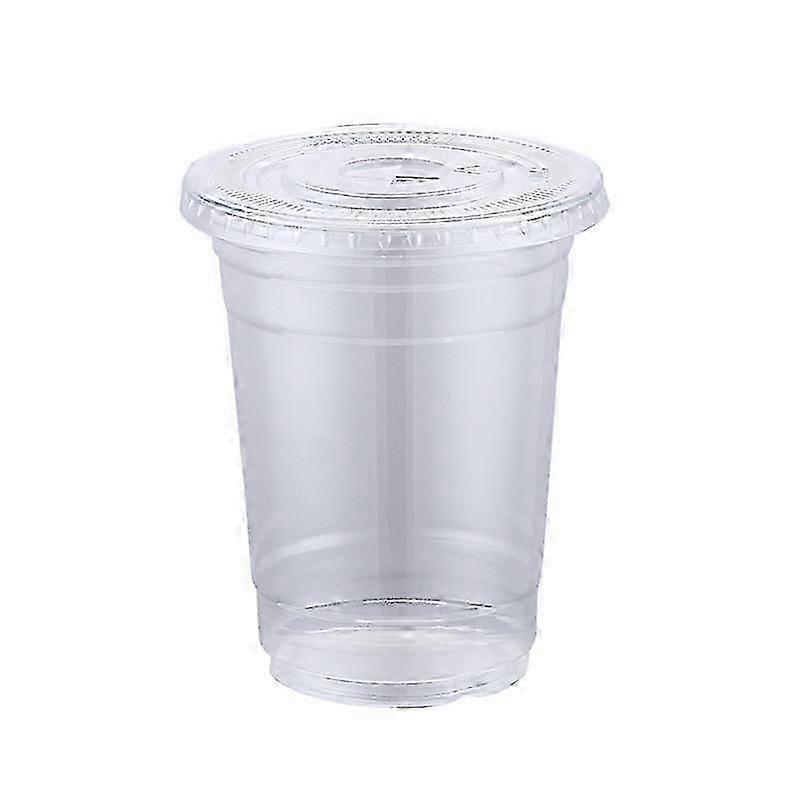 100 stk, 360 ml plastkopper med lokk, klare engangsplastkopper med lokk for iskaffe, smoothies, milkshakes og kalde drikker