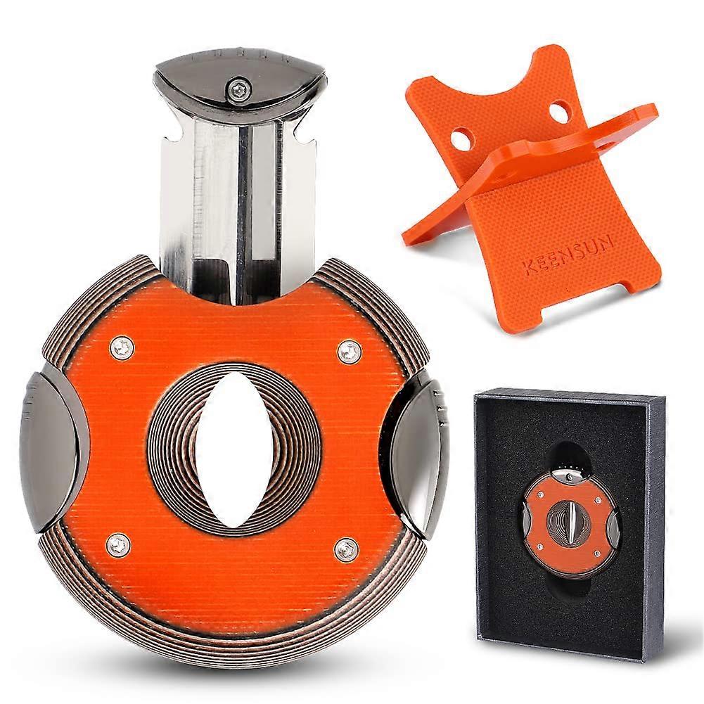 Round G10 VCut Cigar Cutter Set, Orange, 60 Ring Gauge, Ergonomic Design, SecureLock, Includes Cigar Holder, Gift Boxed