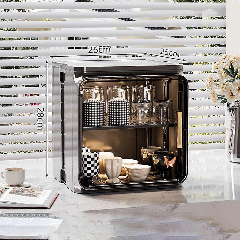 Small Size 2 Tier Cup Organizer PP Storage Cabinet Countertop Coffee Mugs Glasses Draining Shelf wit