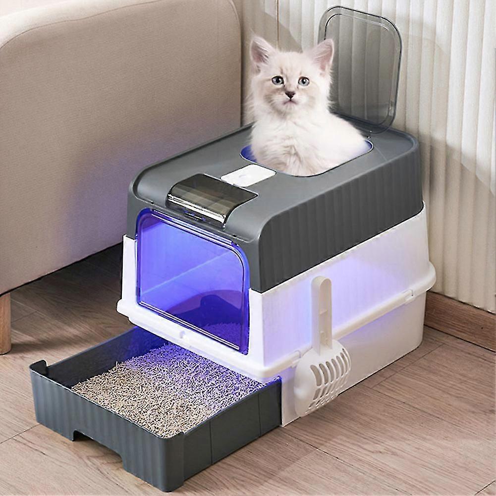 Fully enclosed drawer style cat litter box, UV disinfection, deodorization, 4color