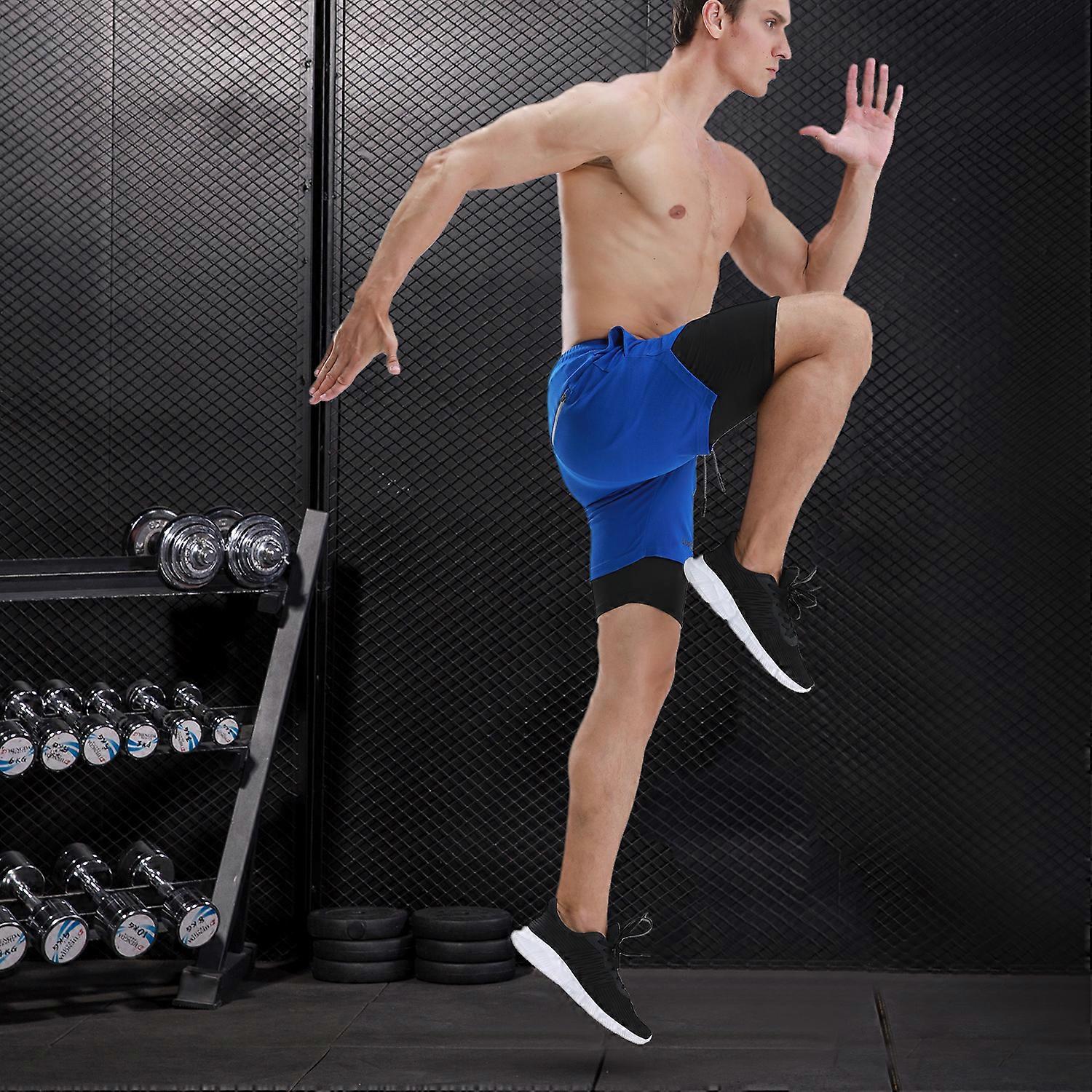 Lixada 2-in-1 Men Running Shorts with Towel Loop Quick Dry Exercise Shorts with Pockets for Training Gym Workout