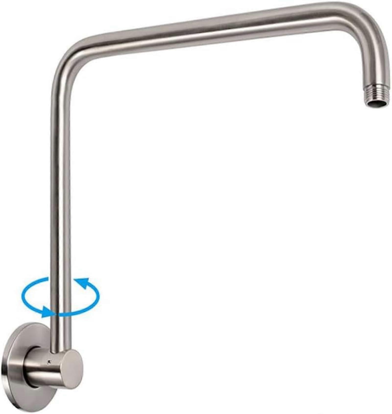 S Shape Rotatable Shower Extension Arm, High Rise Shower Head Extender Arm with Flange, Standard 1/2' Connection Bathroom Accessory(Brushed Silver)