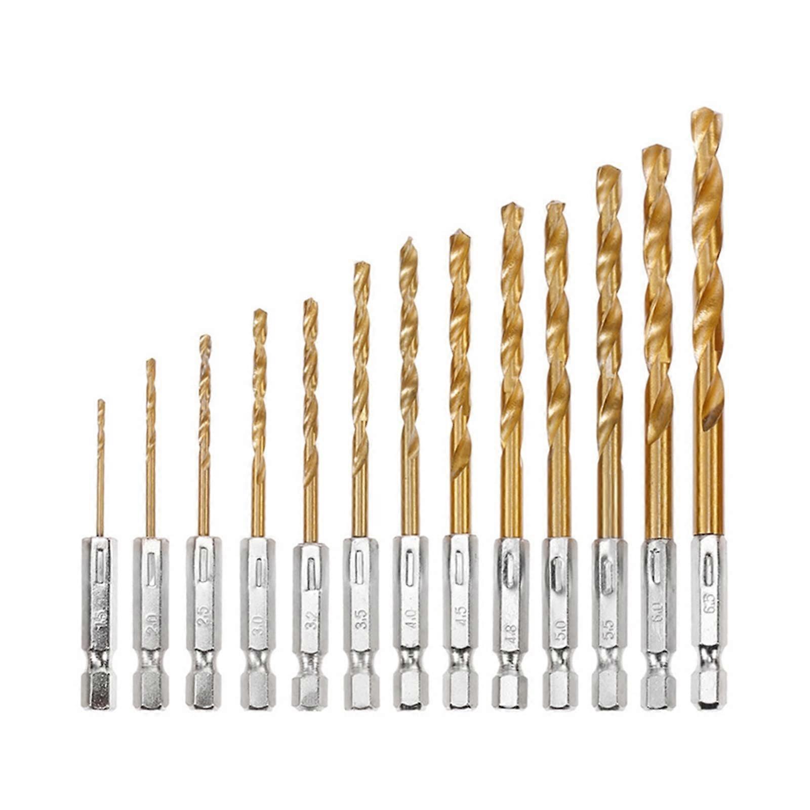 26Pcs HSS High Speed Steel Titanium Coated Drill Bit 1/4 Set Hex Shank 1.5mm6.5mm Hexagonal Handle Twist Drill bit