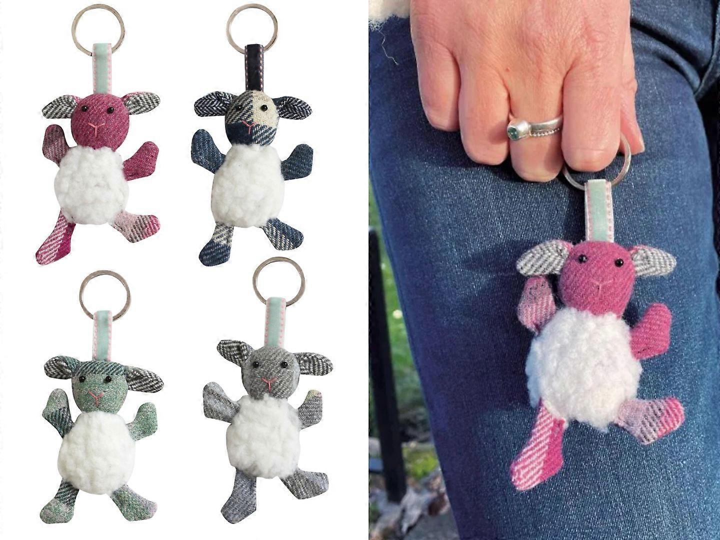 Earth Squared Sheep Keyring Tartan Wool Blend 6 x 12 x 2 cm Soft