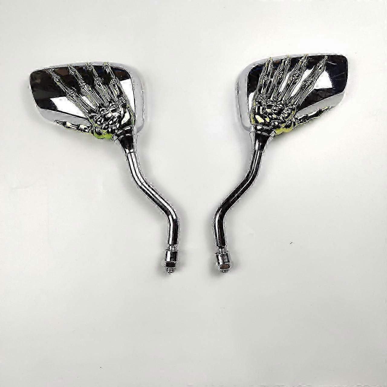 Universal Motorcycle Scooter Rearview Mirror with Skull Hand Claw Chrome Design