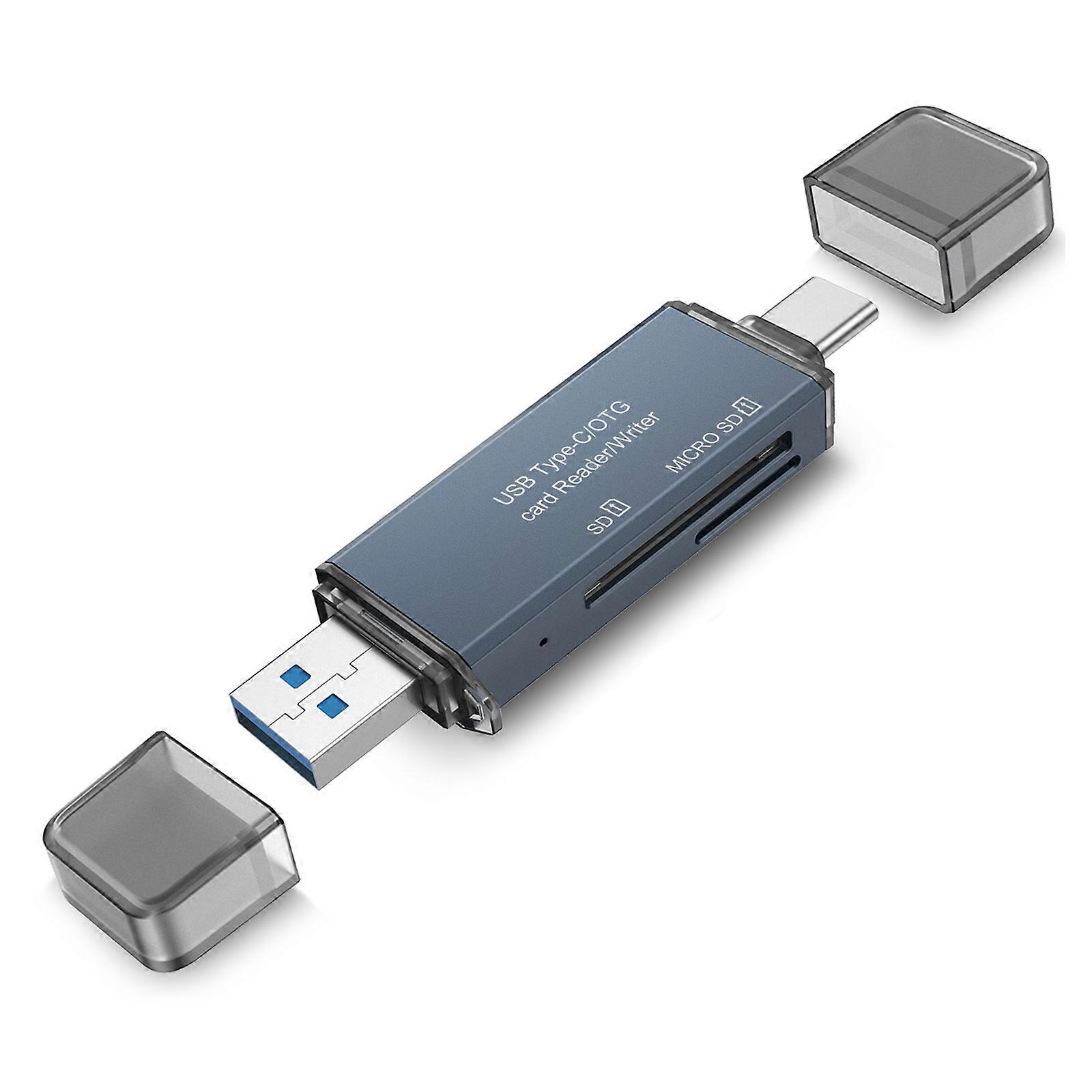 USB 3.0 Two Slot Card Reader for SDTF Cards with Type C Compatibility and Fast Speed Data Transmission