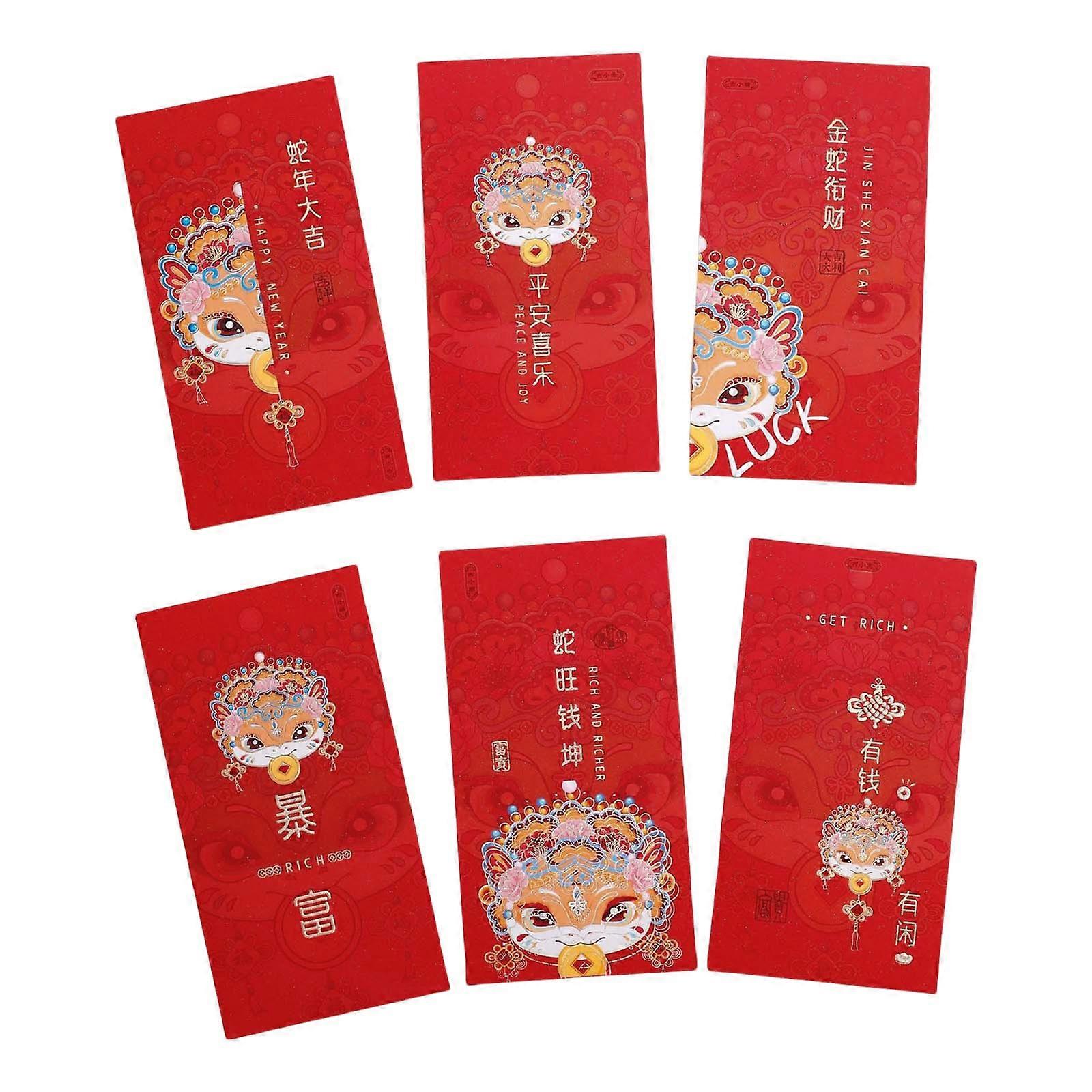 6Pcs New Year Redness Packets Cartoon Snake Year Themed Envelopes Multifunctional Chinese Zodiacs Money Paper Bag