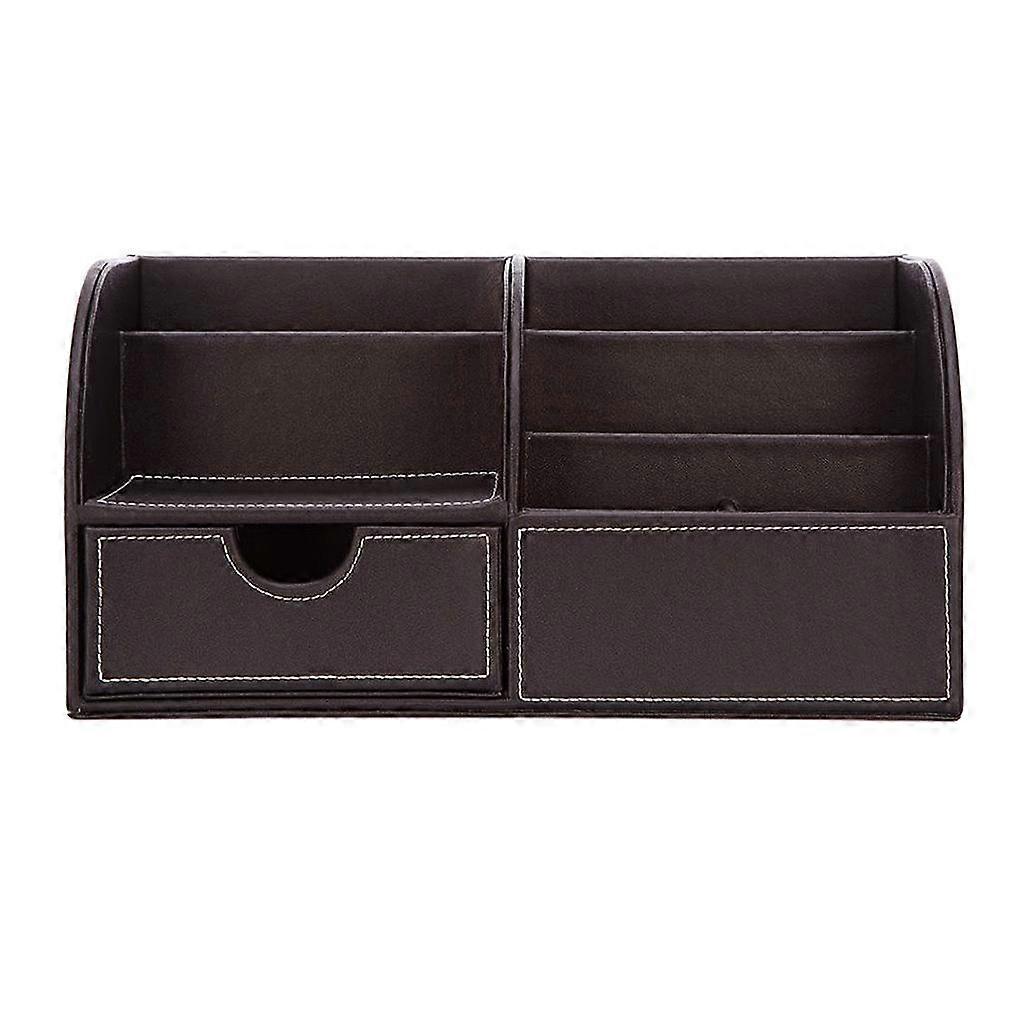 PU Leder Schreibtisch Organizer Tidy Pen Fernbedienung Halter Aufbewahrungsbox Braun