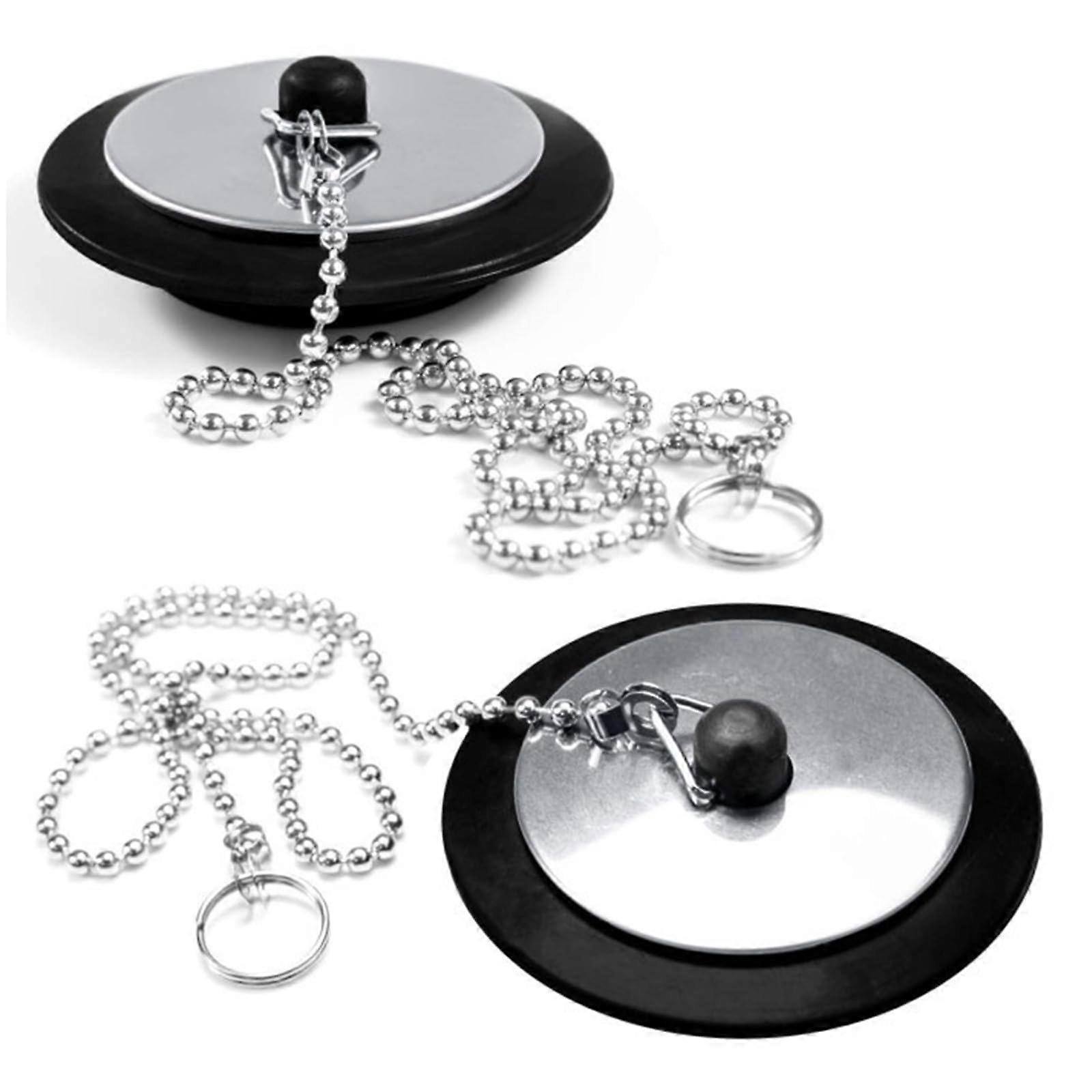 Pack of 2 Universal Drain Plugs 45-43 mm with 40 cm Chain for Sink and Bath Closure, Compatible Sink Plug Solution