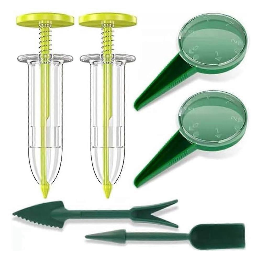 Indispensable mini garden set: 6piece planting container, planting stick, widger and manual seed spreader for effective scattering of seeds.