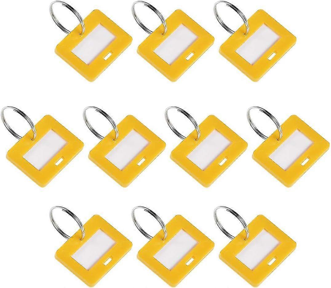 Plastic Key Tag with Open Ring Keychain ID Luggage Tag Window 28x22mm, Yellow 10 Pieces