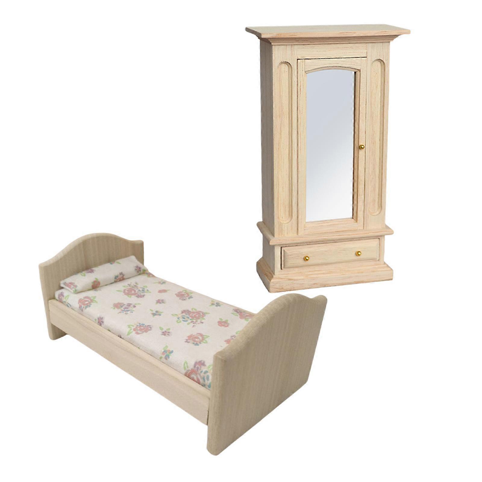 2 قطعة محاكاة دمية صغيرة ث / ديكور غرفة نوم مزدوجة