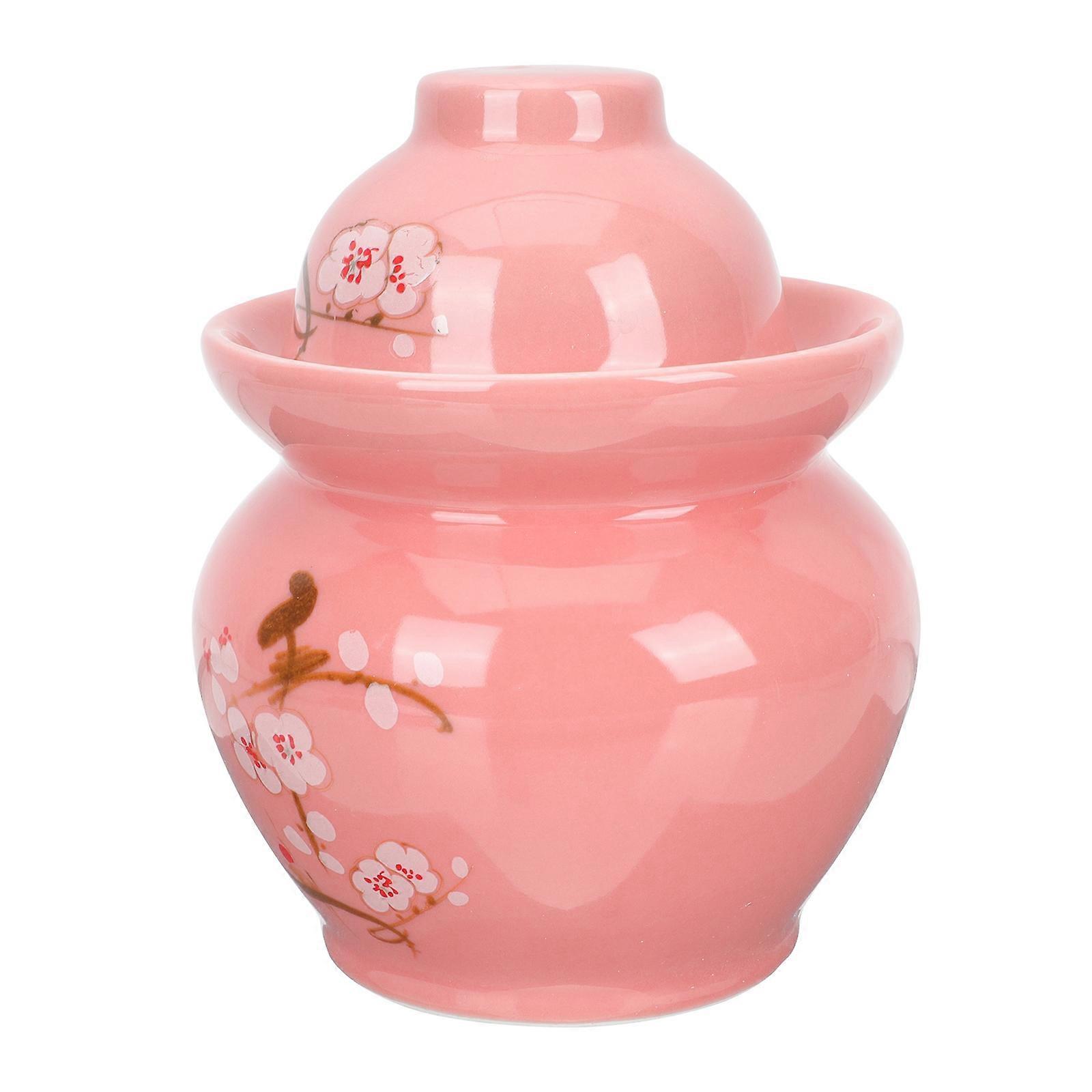 Ceramic Pickle Jar with Sealed Double Lid, Traditional Fermentation Crock with Plum Blossom Pattern for Kimchi, Sauerkraut, and Vegetable Storage