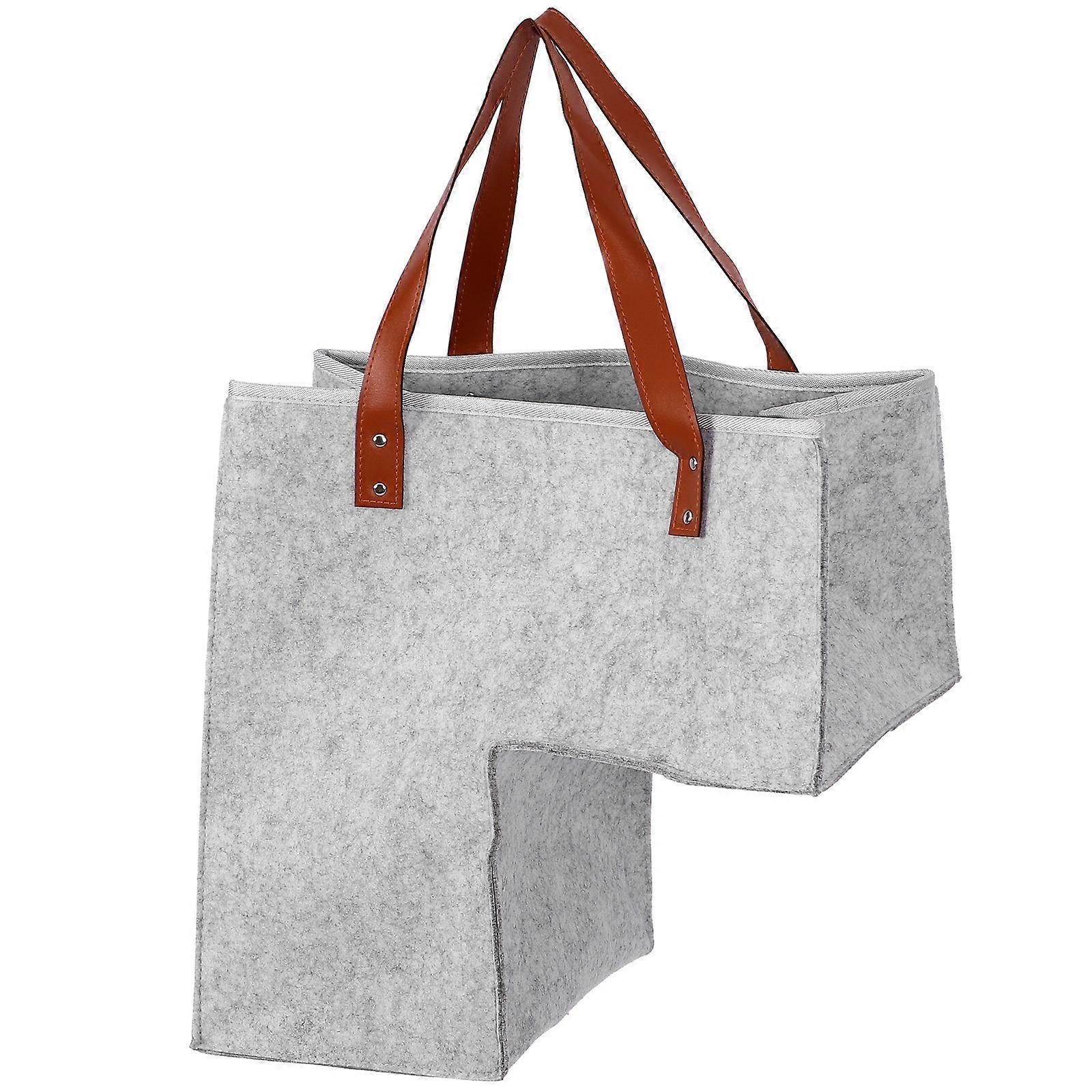 Leather-handled Felt Basket, Large Size for Toys and Household Item Organization