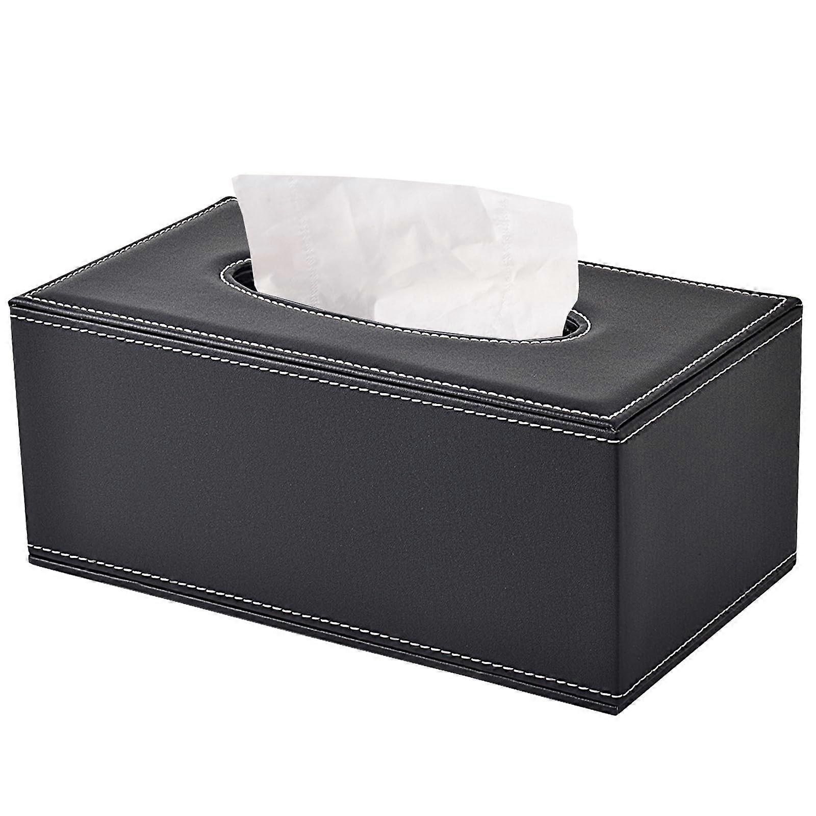 Leather Tissue Box Rectangular Cosmetic Tissues, Tissue Dispenser Holder, Black noir