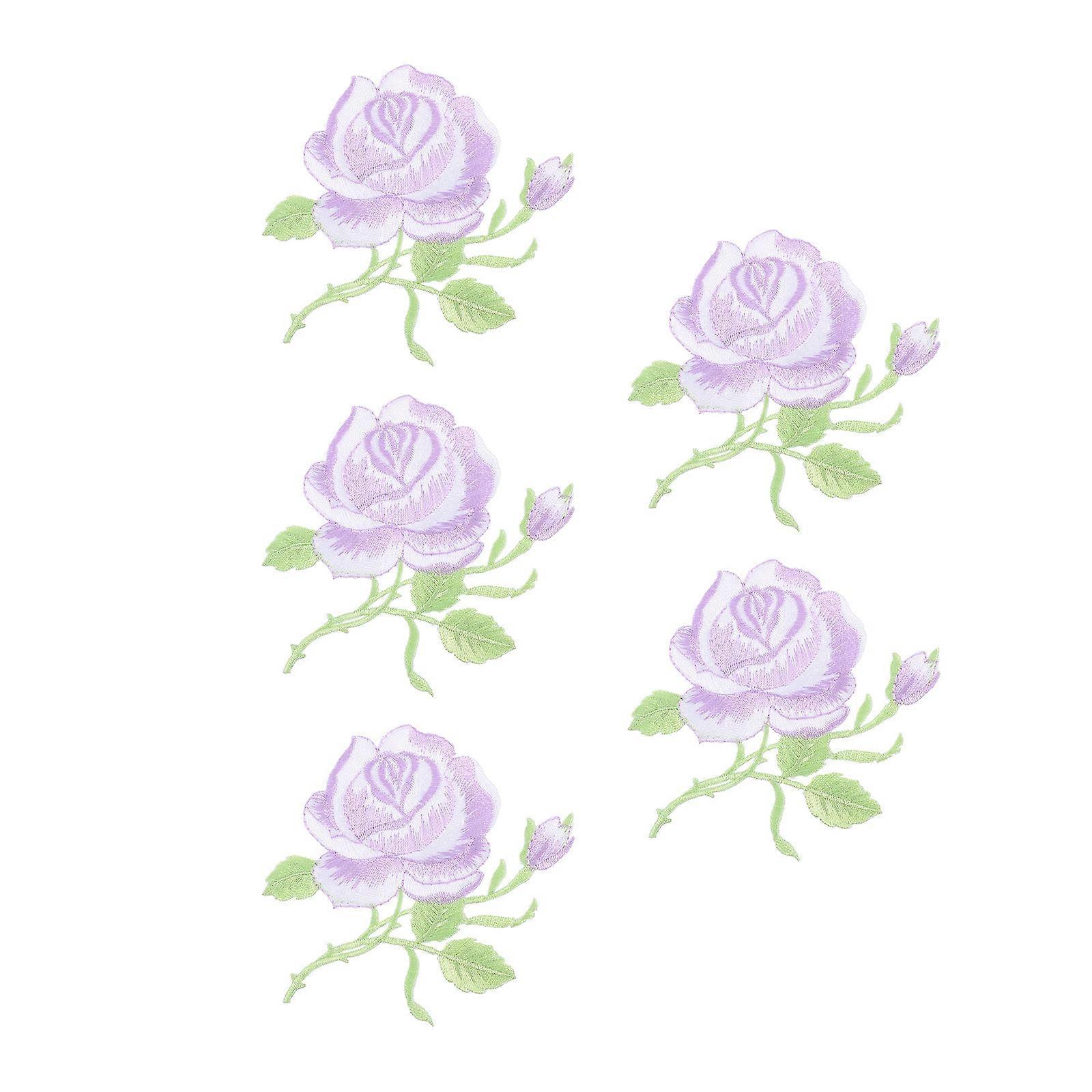 Rose Flower Embroidered Patches Iron On Sewing Patches Decoration For Hats T Shirts Purple 9 50x9 00x0 10cm 5Set