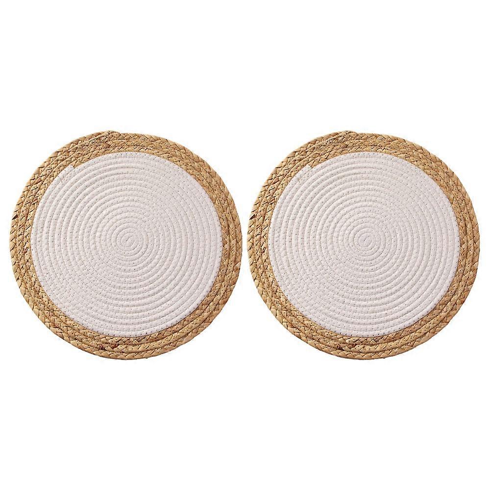 Woven Table Placemats Round Straw Mats Heat Insulated For Home Kitchen 30x30cm 2Set